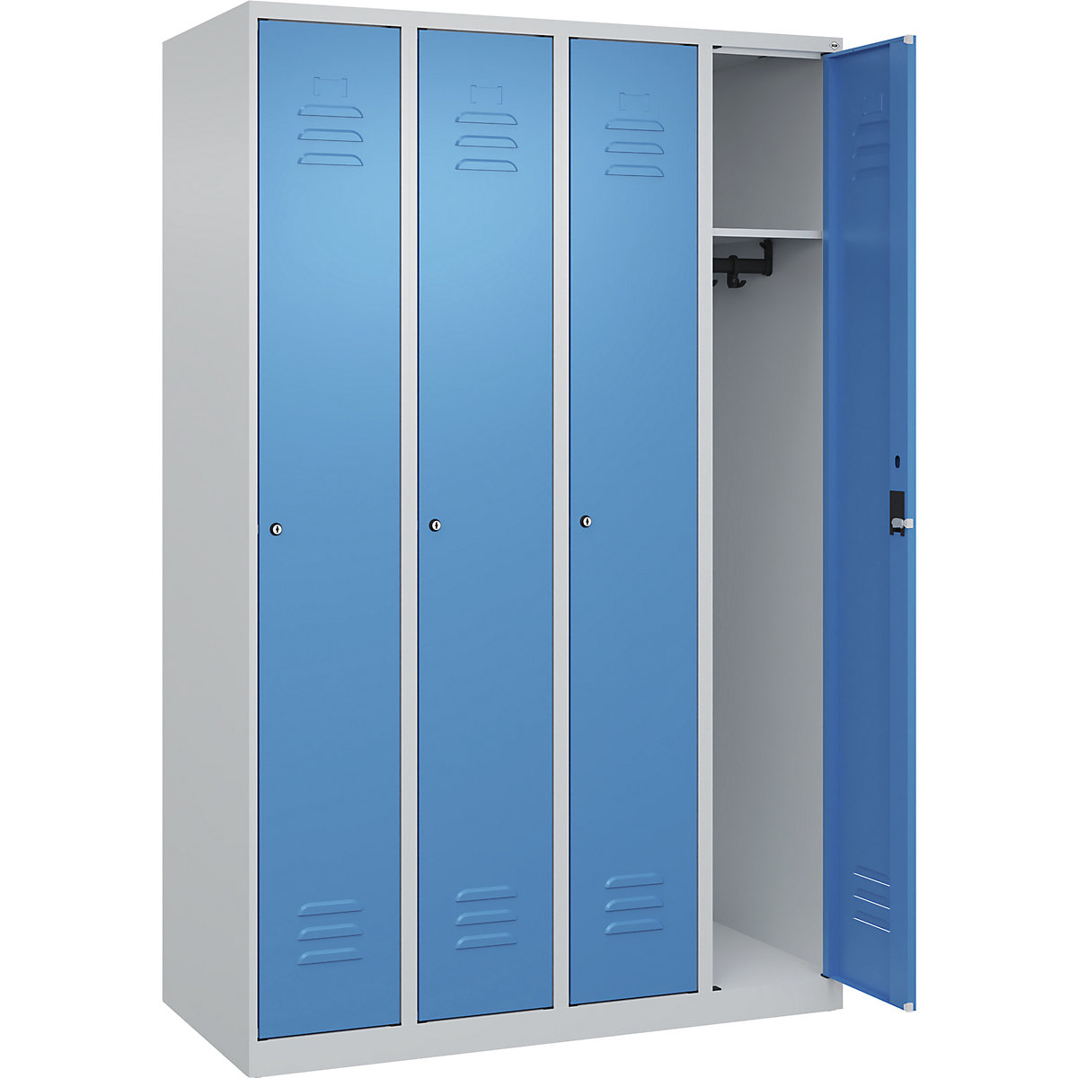 Armadietto Classic PLUS – C+P, 4 scomparti, grigio chiaro / blu chiaro, largh. 1200 mm, con piedini a pavimento, serratura a cilindro-0