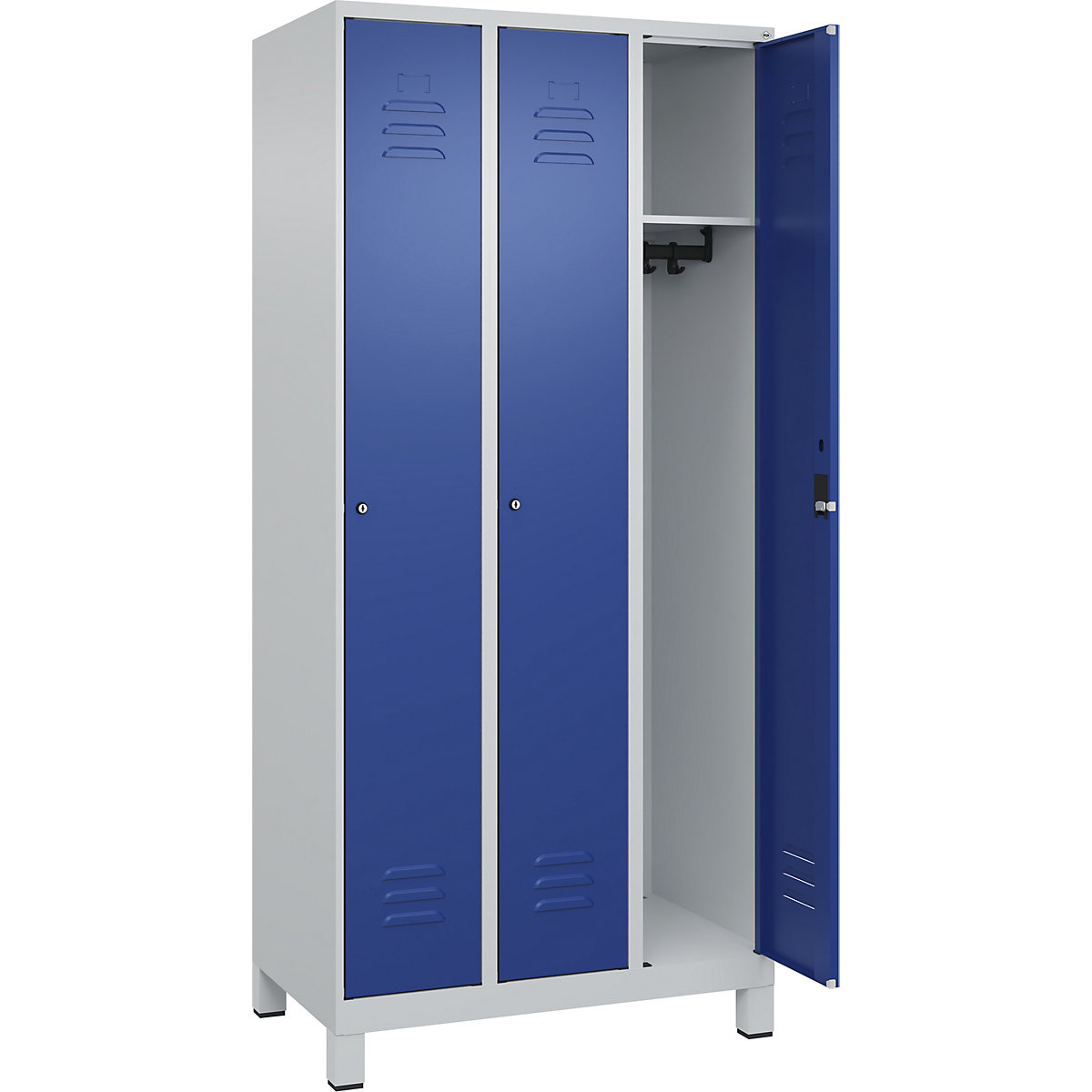 Armadietto Classic PLUS – C+P, 3 scomparti, grigio chiaro / blu genziana, largh. 900 mm, con piedini, serratura a cilindro-0