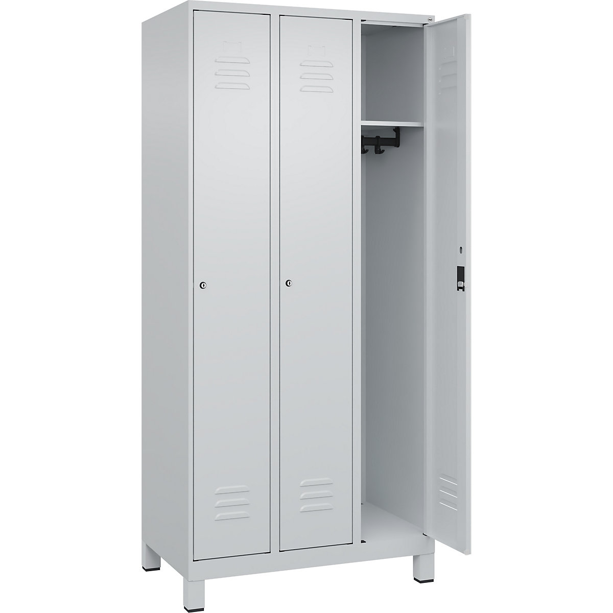 Armadietto Classic PLUS – C+P, 3 scomparti, grigio chiaro, largh. 900 mm, con piedini, serratura a cilindro-0
