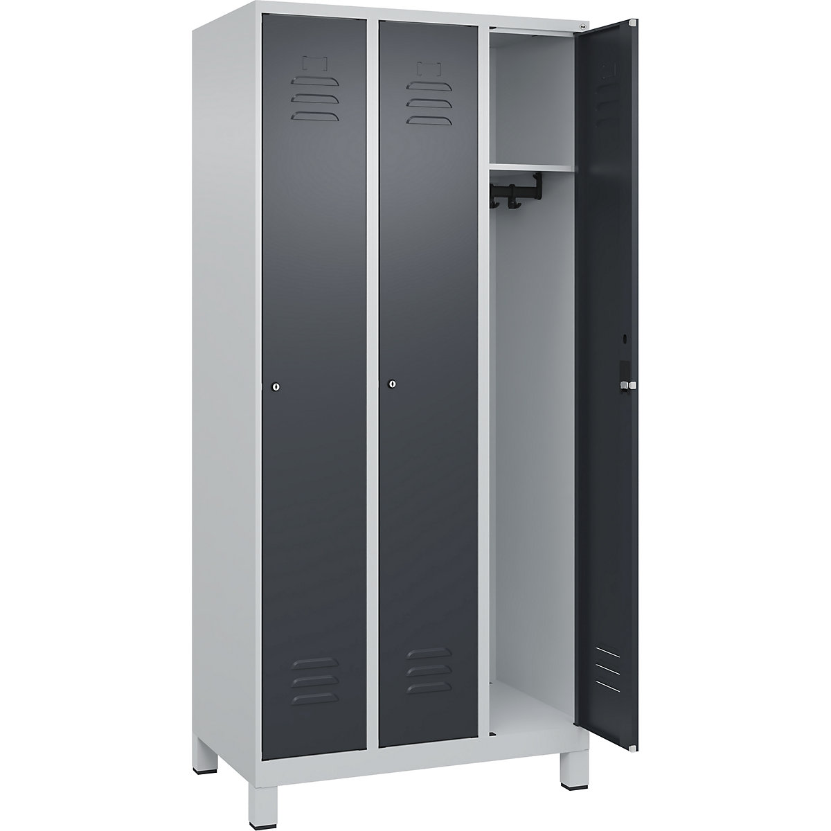 Armadietto Classic PLUS – C+P, 3 scomparti, grigio chiaro / grigio, largh. 900 mm, con piedini, serratura a cilindro-0