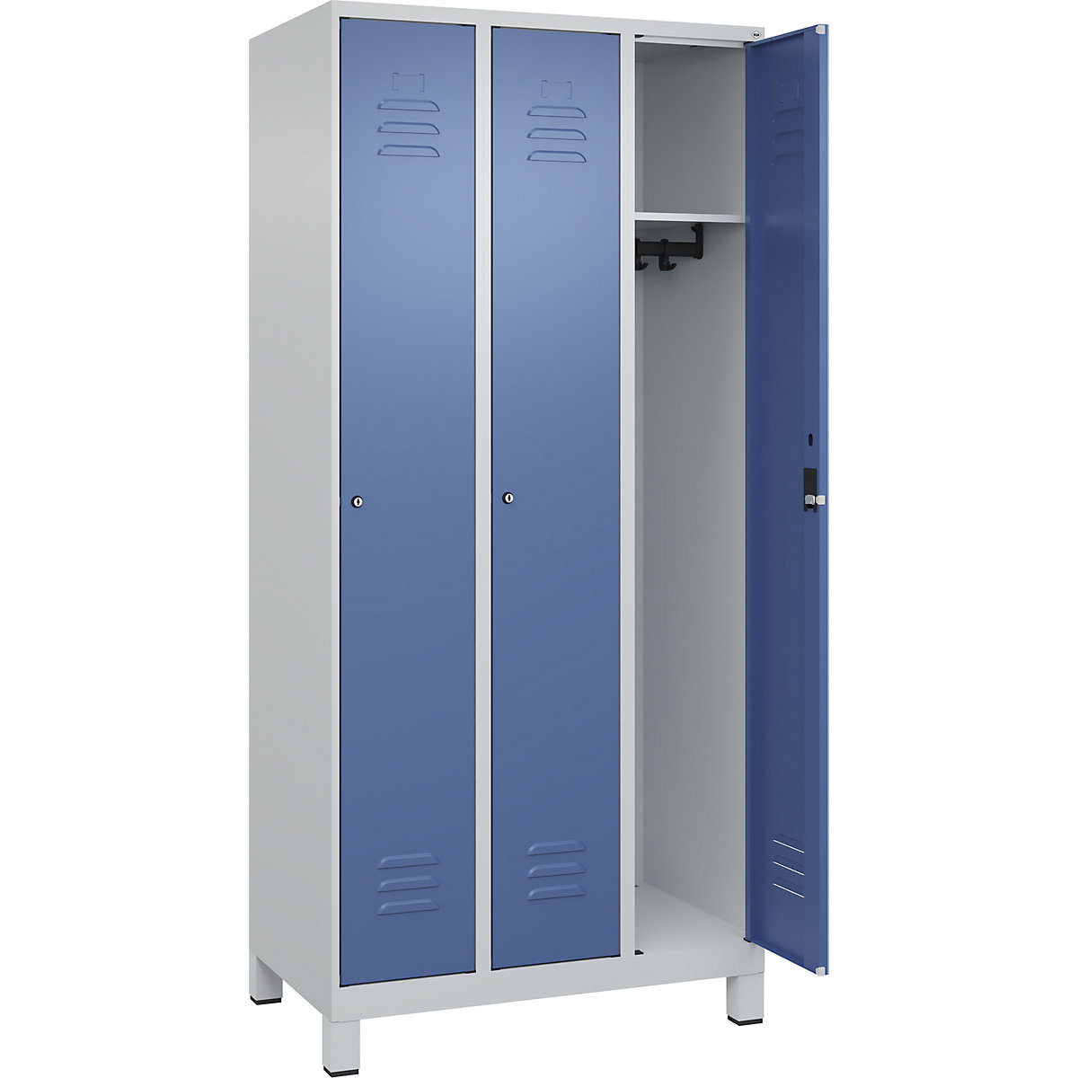 Armadietto Classic PLUS – C+P, 3 scomparti, grigio chiaro / indaco, largh. 900 mm, con piedini, serratura a cilindro-0