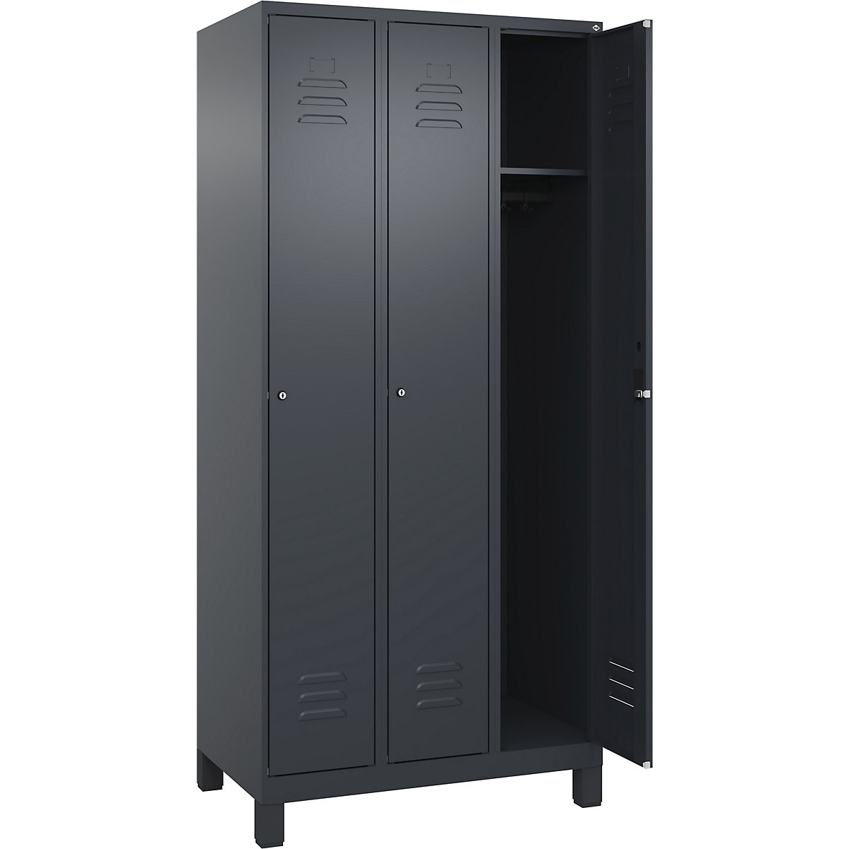 Armadietto Classic PLUS – C+P, 3 scomparti, grigio, largh. 900 mm, con piedini, serratura a cilindro-0