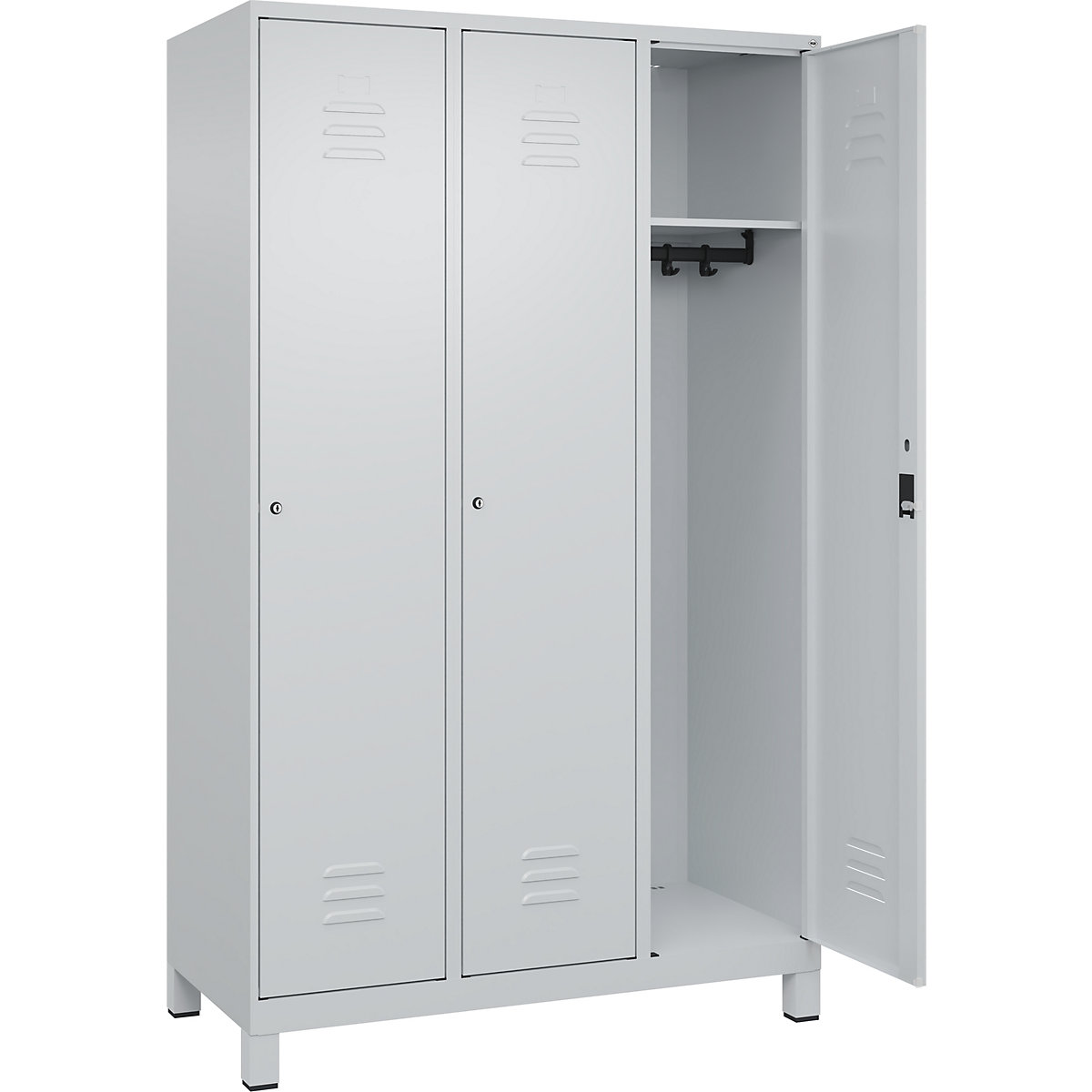 Armadietto Classic PLUS – C+P, 3 scomparti, grigio chiaro, largh. 1200 mm, con piedini, serratura a cilindro-0