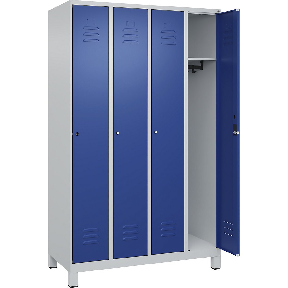 Armadietto Classic PLUS – C+P, 4 scomparti, grigio chiaro / blu genziana, largh. 1200 mm, con piedini, serratura a cilindro-0