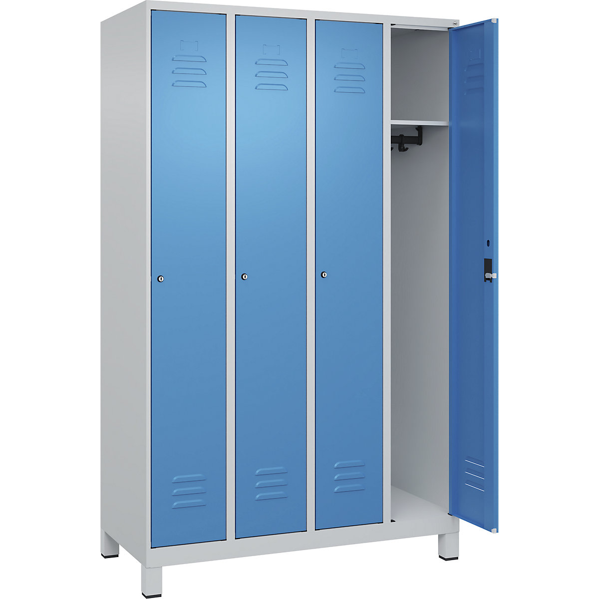 Armadietto Classic PLUS – C+P, 4 scomparti, grigio chiaro / blu chiaro, largh. 1200 mm, con piedini, serratura a cilindro-0