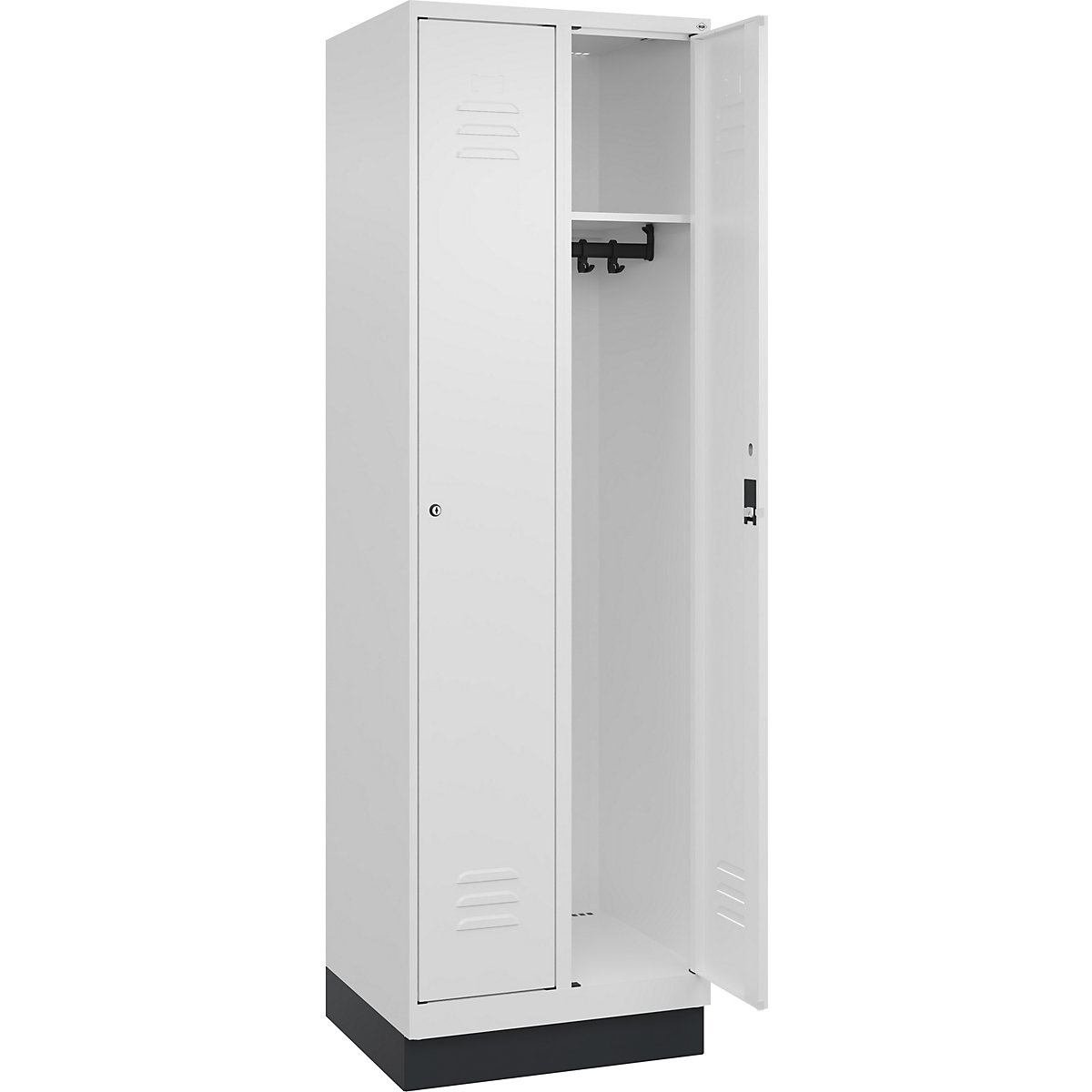 Armadietto Classic PLUS – C+P, 2 scomparti, bianco traffico, largh. 600 mm, con zoccolino, serratura a cilindro-0