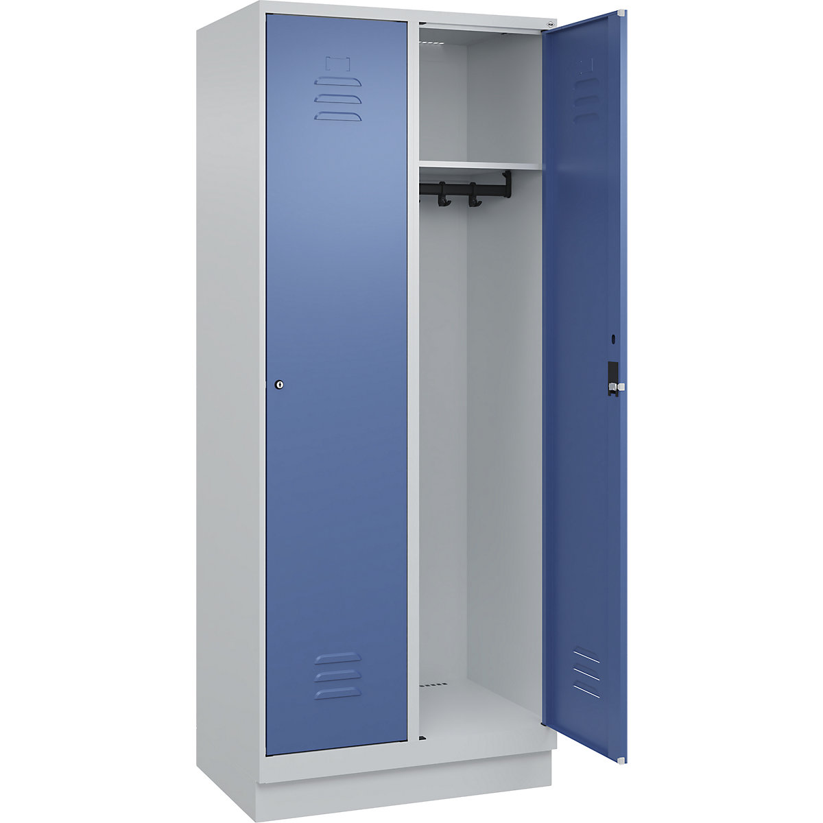 Armadietto Classic PLUS – C+P, 2 scomparti, grigio chiaro / indaco, largh. 800 mm, con zoccolino, serratura a cilindro-0