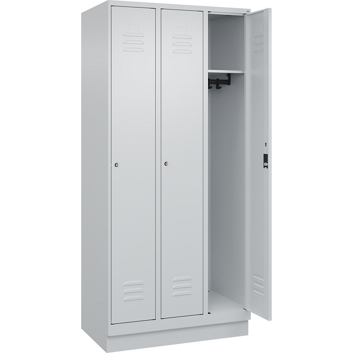 Armadietto Classic PLUS – C+P, 3 scomparti, grigio chiaro, largh. 900 mm, con zoccolino, serratura a cilindro-0