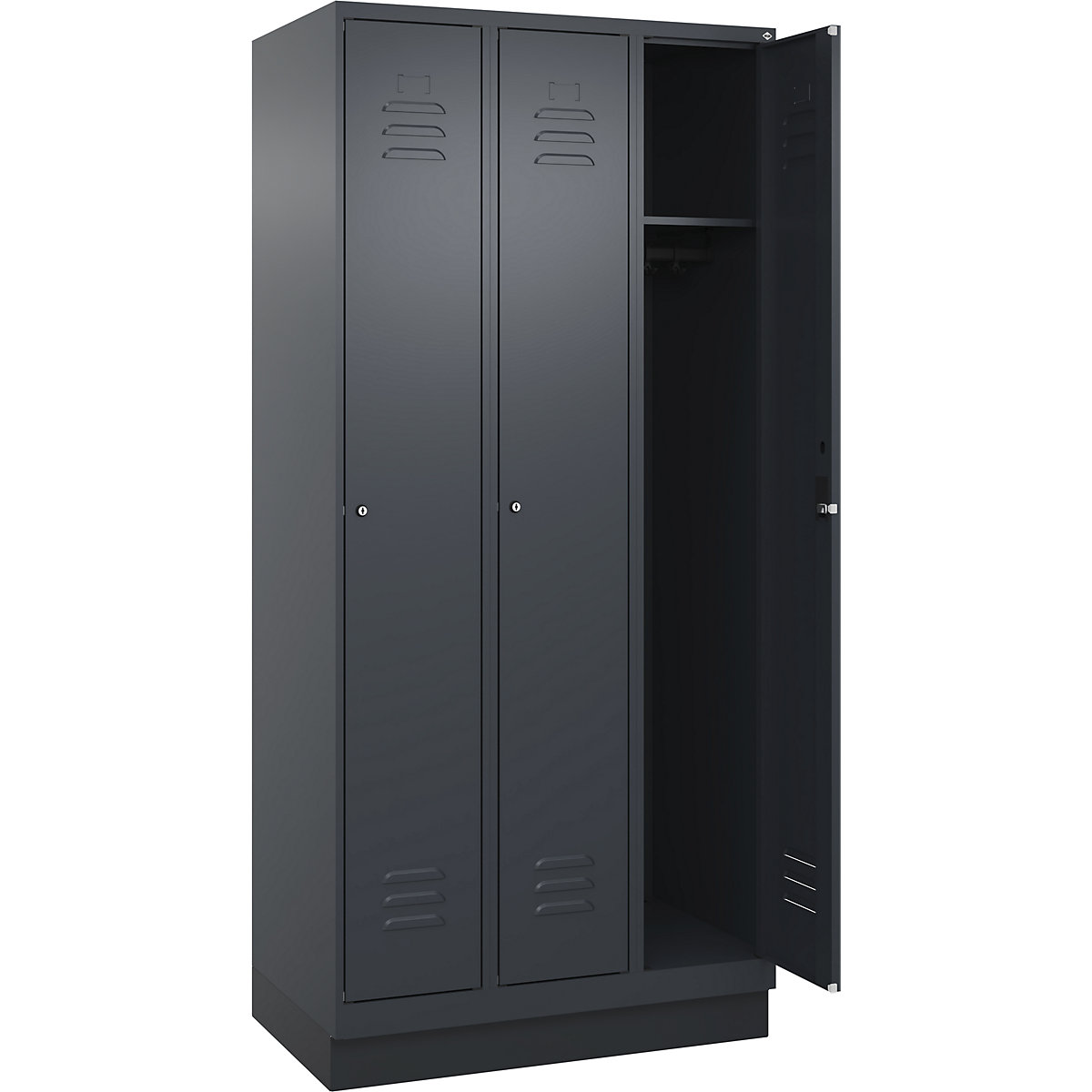 Armadietto Classic PLUS – C+P, 3 scomparti, grigio, largh. 900 mm, con zoccolino, serratura a cilindro-0