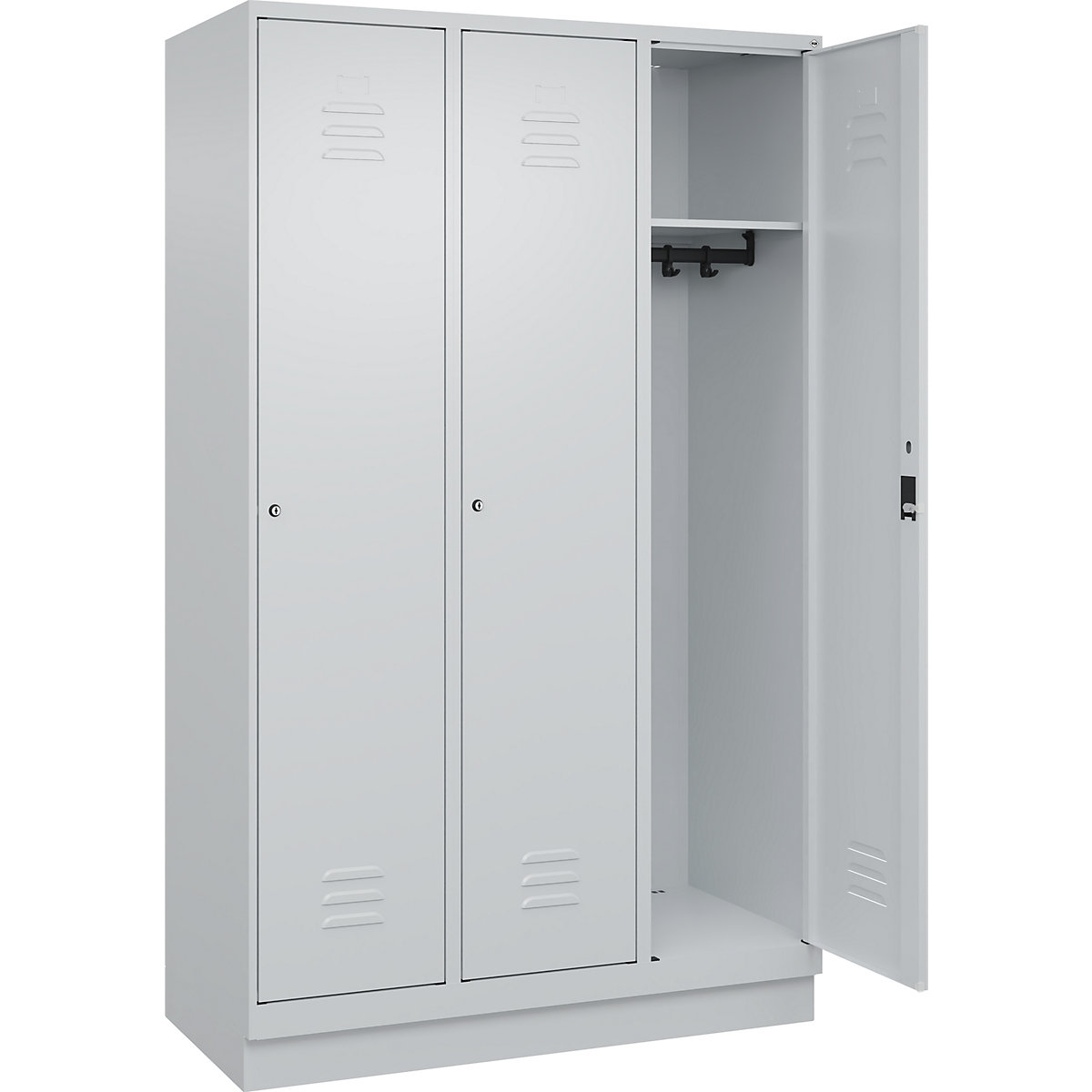 Armadietto Classic PLUS – C+P, 3 scomparti, grigio chiaro, largh. 1200 mm, con zoccolino, serratura a cilindro-0