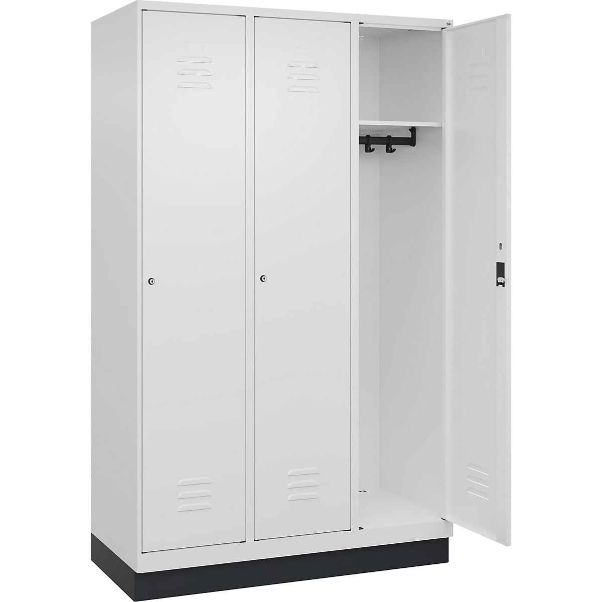 Armadietto Classic PLUS – C+P, 3 scomparti, bianco traffico, largh. 1200 mm, con zoccolino, serratura a cilindro-0