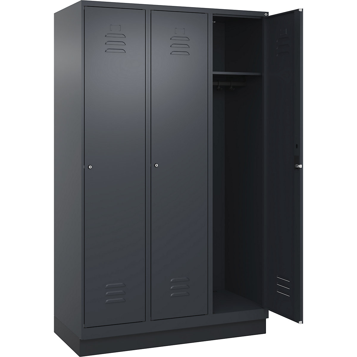 Armadietto Classic PLUS – C+P, 3 scomparti, grigio, largh. 1200 mm, con zoccolino, serratura a cilindro-0