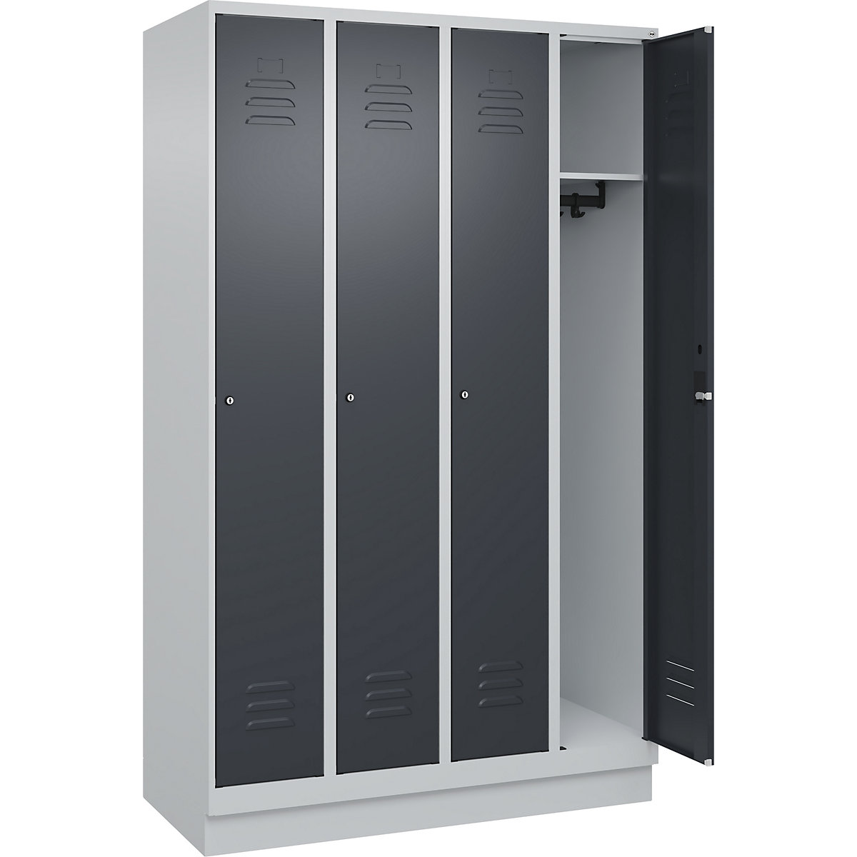 Armadietto Classic PLUS – C+P, 4 scomparti, grigio chiaro / grigio, largh. 1200 mm, con zoccolino, serratura a cilindro-0