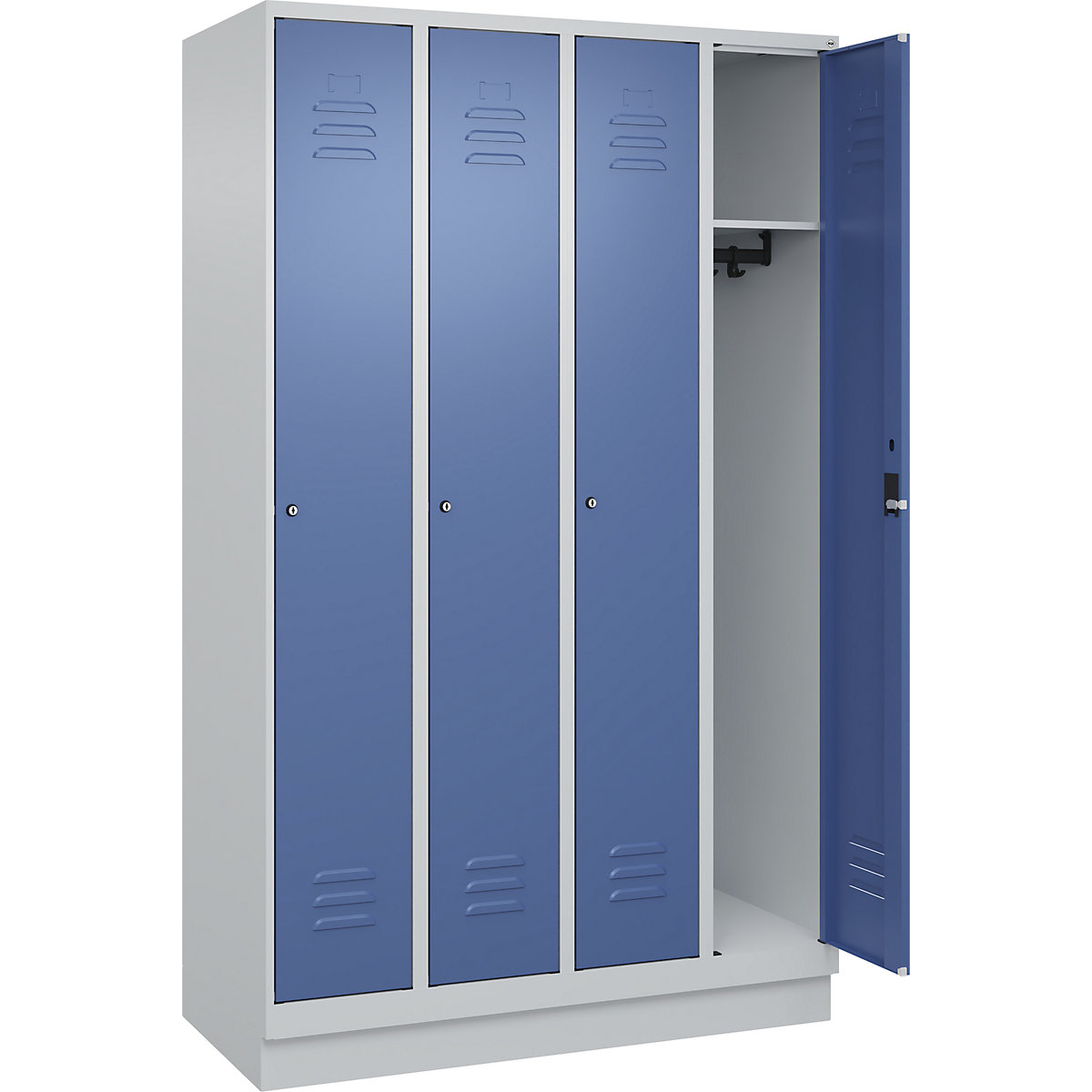 Armadietto Classic PLUS – C+P, 4 scomparti, grigio chiaro / indaco, largh. 1200 mm, con zoccolino, serratura a cilindro-0