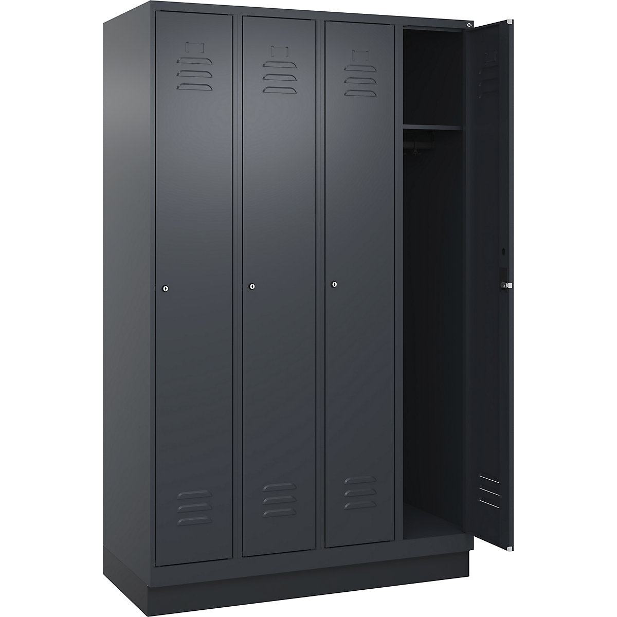 Armadietto Classic PLUS – C+P, 4 scomparti, grigio, largh. 1200 mm, con zoccolino, serratura a cilindro-0