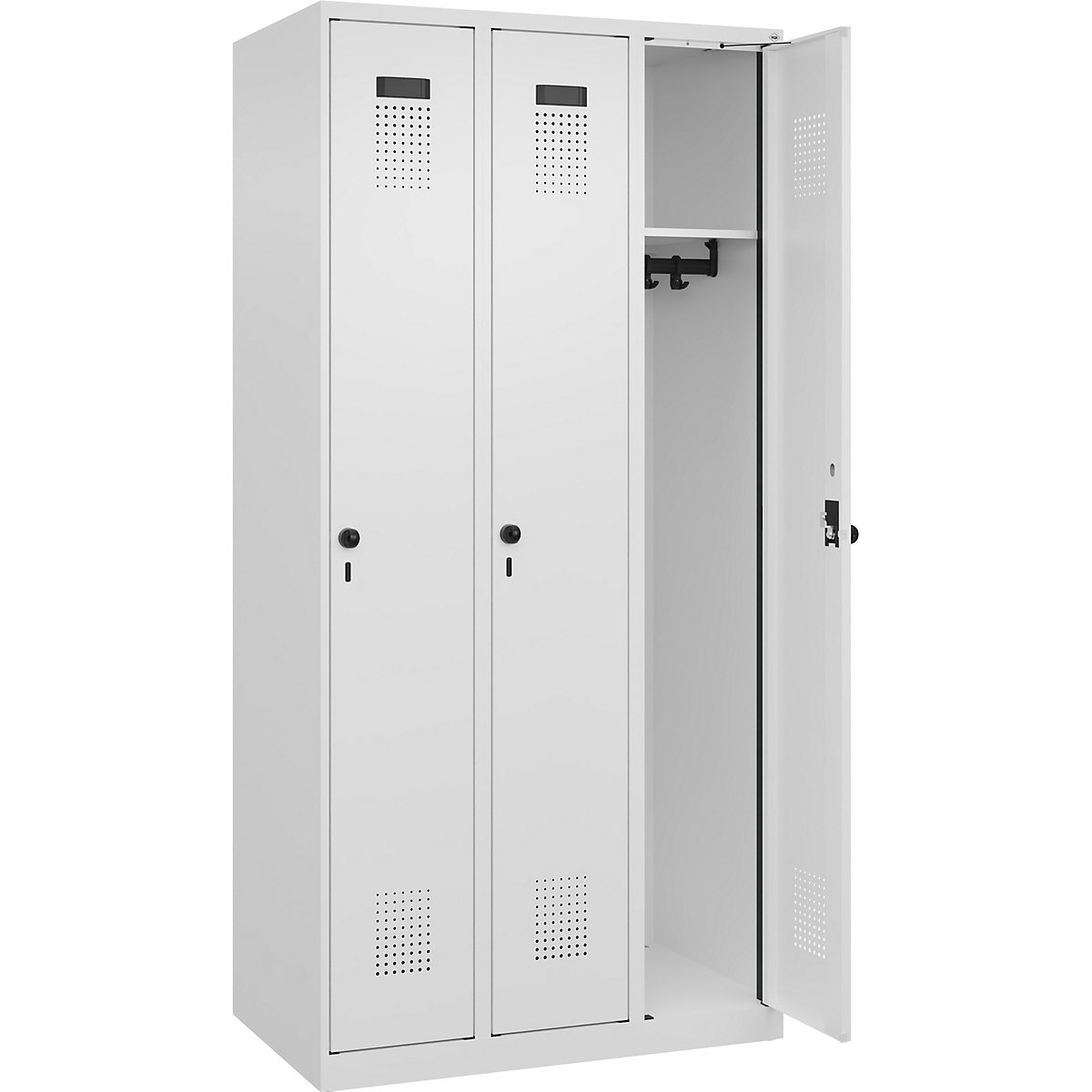 Armadietto Evolo PLUS – C+P, 3 scomparti, bianco traffico, largh. 900 mm, con piedini a pavimento, serratura girevole-0
