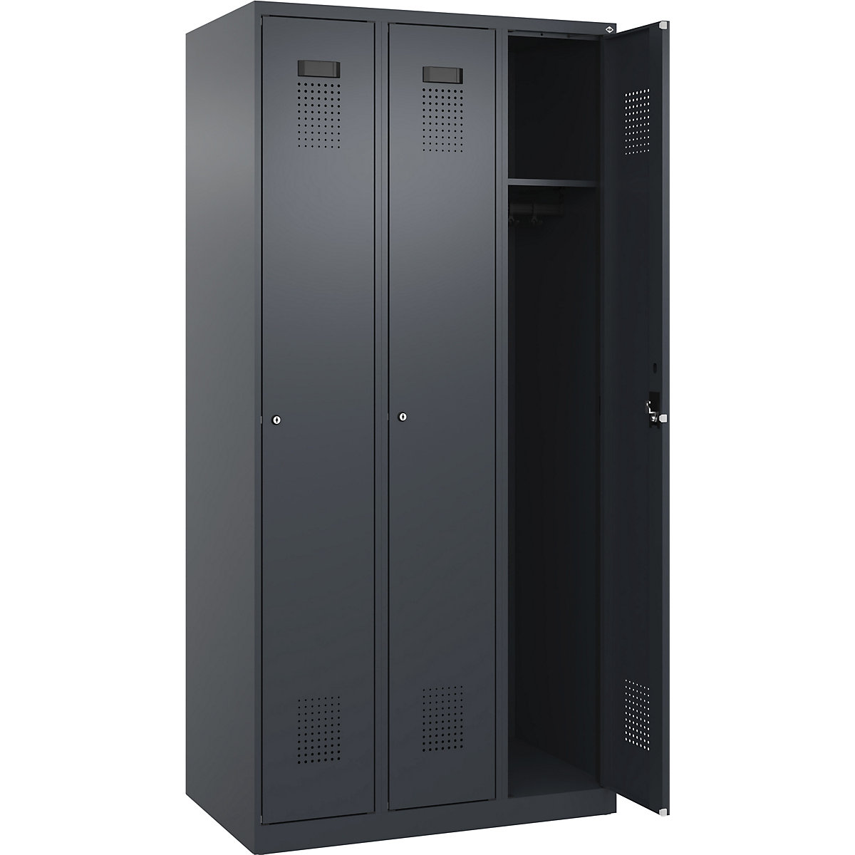 Armadietto Evolo PLUS – C+P, 3 scomparti, grigio, largh. 900 mm, con piedini a pavimento, serratura a cilindro-0