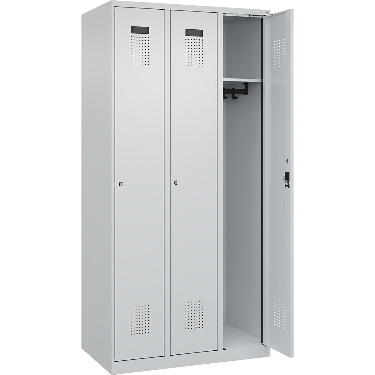 Armadietto Evolo PLUS – C+P, 3 scomparti, grigio chiaro, largh. 900 mm, con piedini a pavimento, serratura a cilindro-0