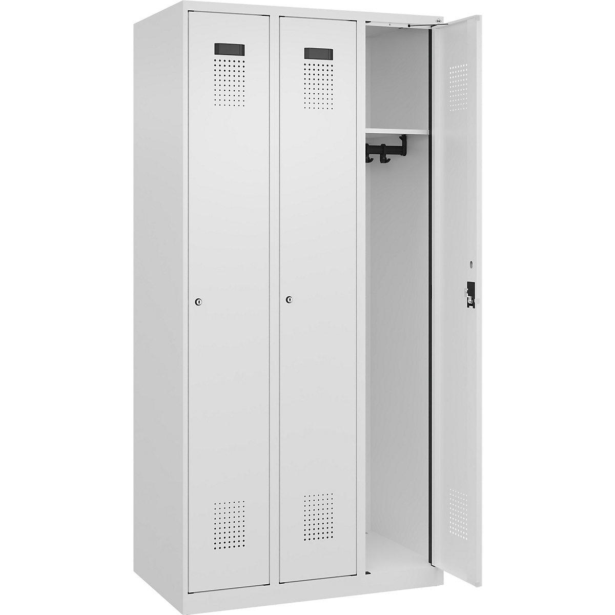 Armadietto Evolo PLUS – C+P, 3 scomparti, bianco traffico, largh. 900 mm, con piedini a pavimento, serratura a cilindro-0