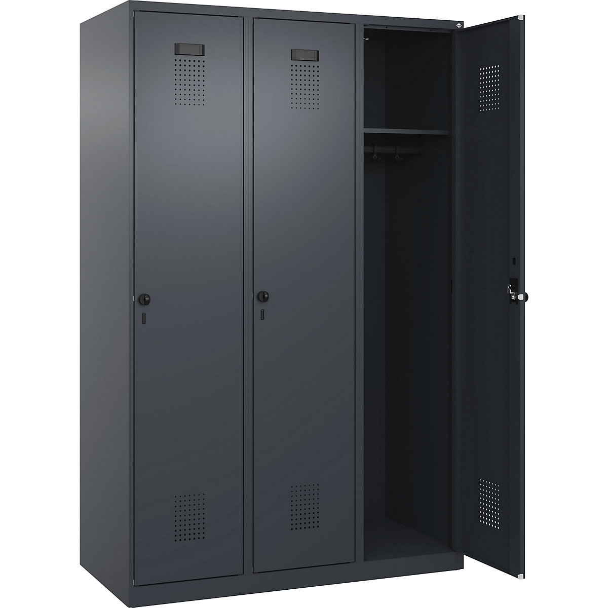 Armadietto Evolo PLUS – C+P, 3 scomparti, grigio, largh. 1200 mm, con piedini a pavimento, serratura girevole-0