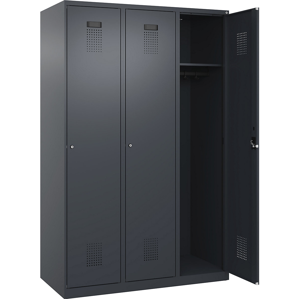 Armadietto Evolo PLUS – C+P, 3 scomparti, grigio, largh. 1200 mm, con piedini a pavimento, serratura a cilindro-0