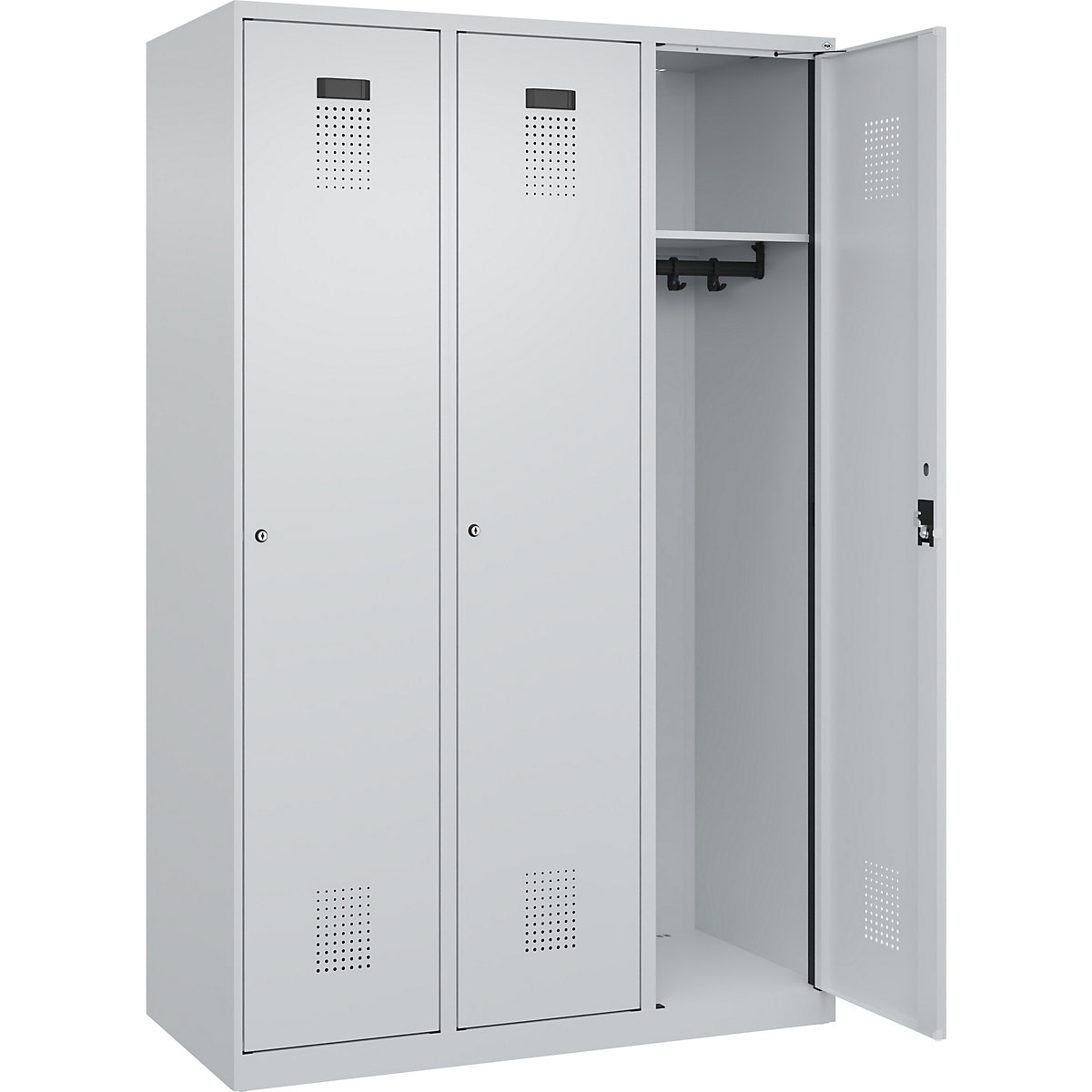 Armadietto Evolo PLUS – C+P, 3 scomparti, grigio chiaro, largh. 1200 mm, con piedini a pavimento, serratura a cilindro-0