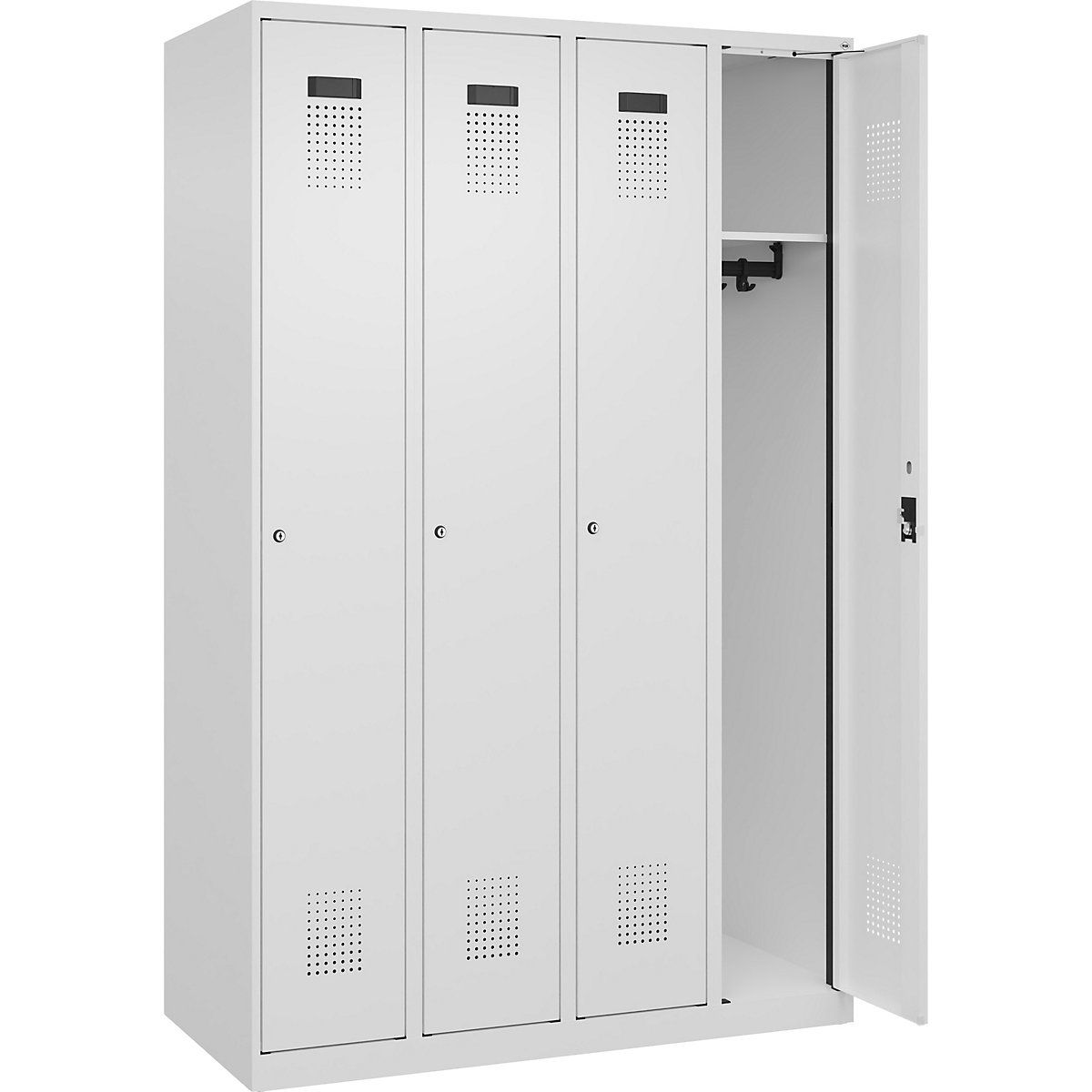 Armadietto Evolo PLUS – C+P, 4 scomparti, bianco traffico, largh. 1200 mm, con piedini a pavimento, serratura a cilindro-0