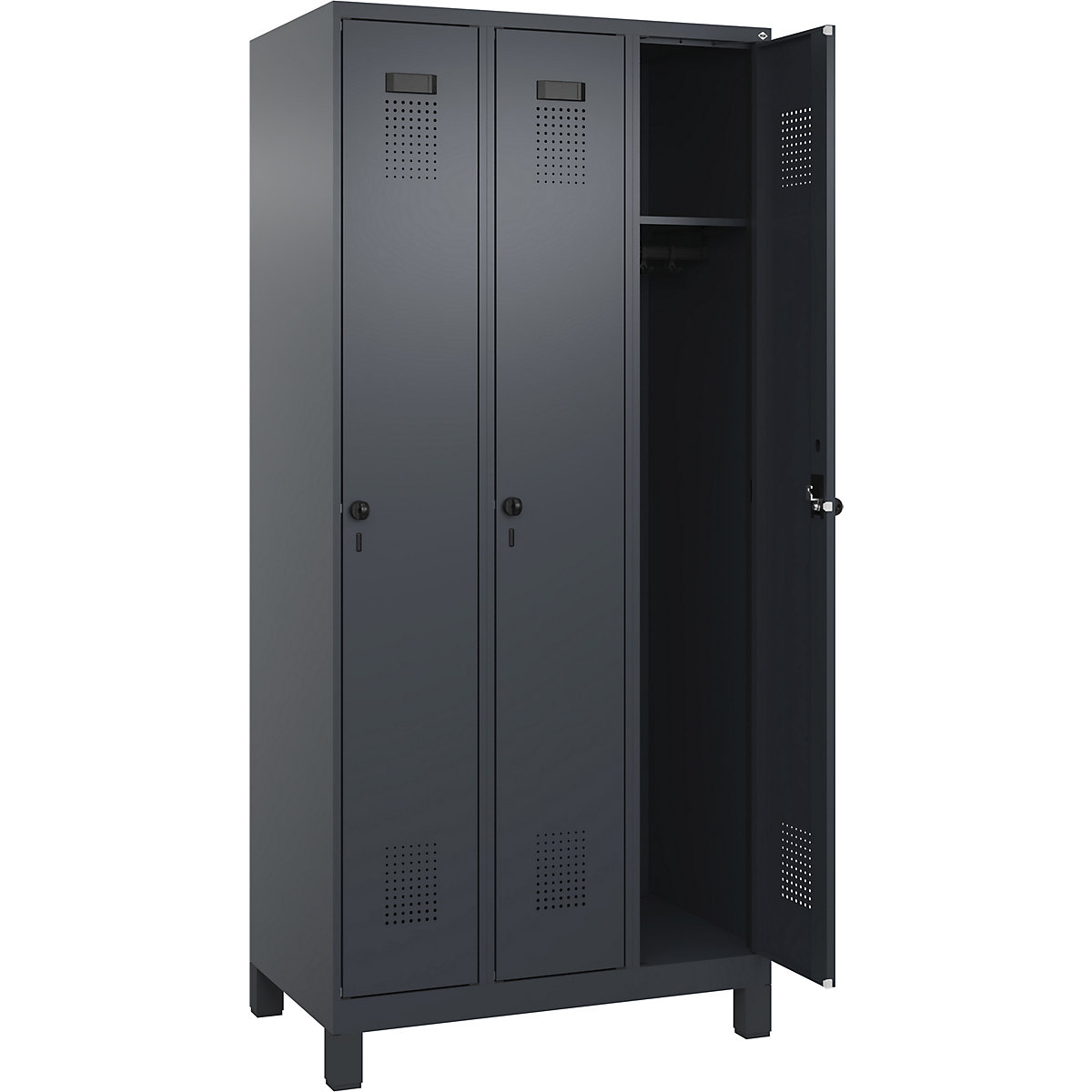 Armadietto Evolo PLUS – C+P, 3 scomparti, grigio, largh. 900 mm, con piedini larghi, serratura girevole-0