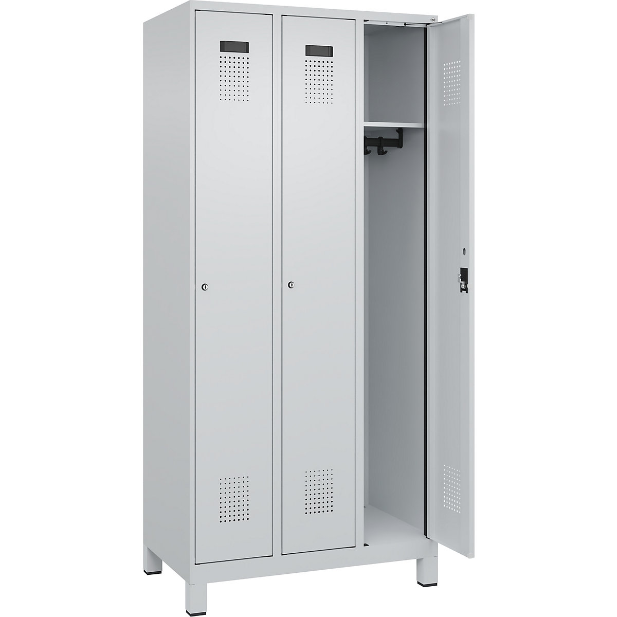 Armadietto Evolo PLUS – C+P, 3 scomparti, grigio chiaro, largh. 900 mm, con piedini larghi, serratura a cilindro-0