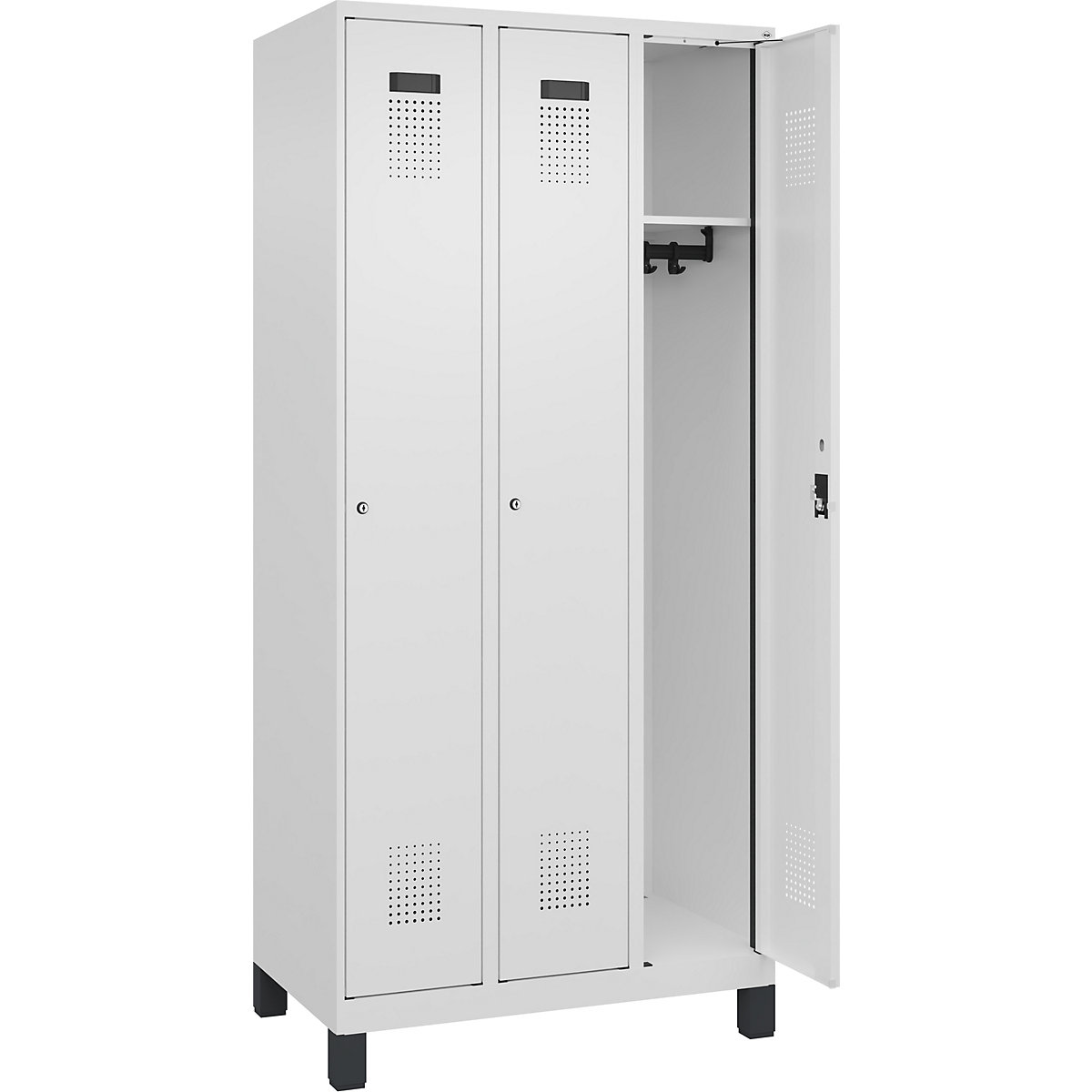 Armadietto Evolo PLUS – C+P, 3 scomparti, bianco traffico, largh. 900 mm, con piedini larghi, serratura a cilindro-0
