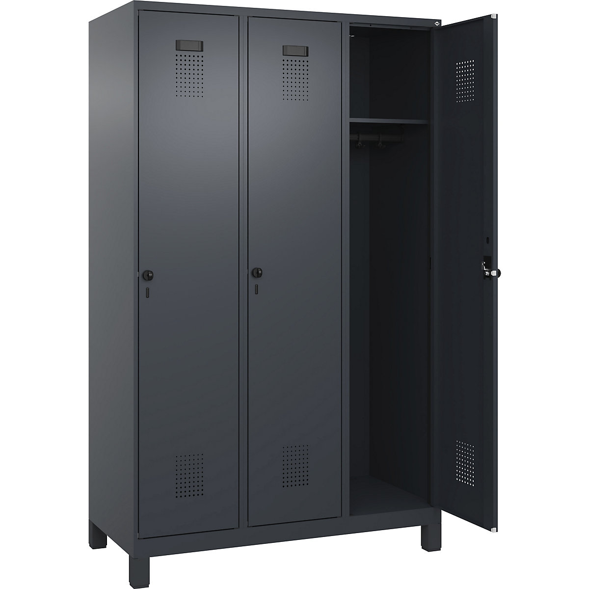 Armadietto Evolo PLUS – C+P, 3 scomparti, grigio, largh. 1200 mm, con piedini larghi, serratura girevole-0