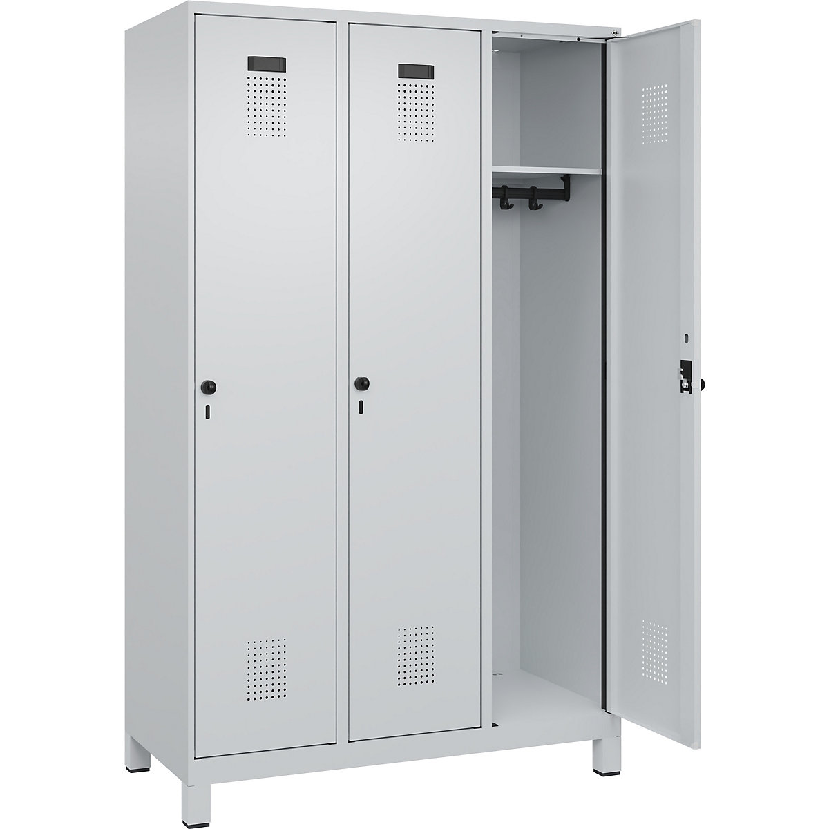 Armadietto Evolo PLUS – C+P, 3 scomparti, grigio chiaro, largh. 1200 mm, con piedini larghi, serratura girevole-0