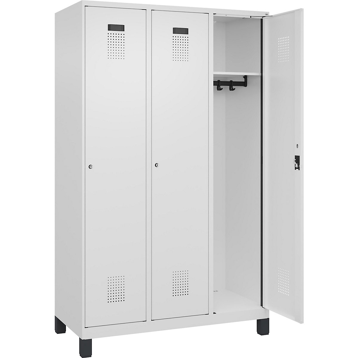Armadietto Evolo PLUS – C+P, 3 scomparti, bianco traffico, largh. 1200 mm, con piedini larghi, serratura a cilindro-0