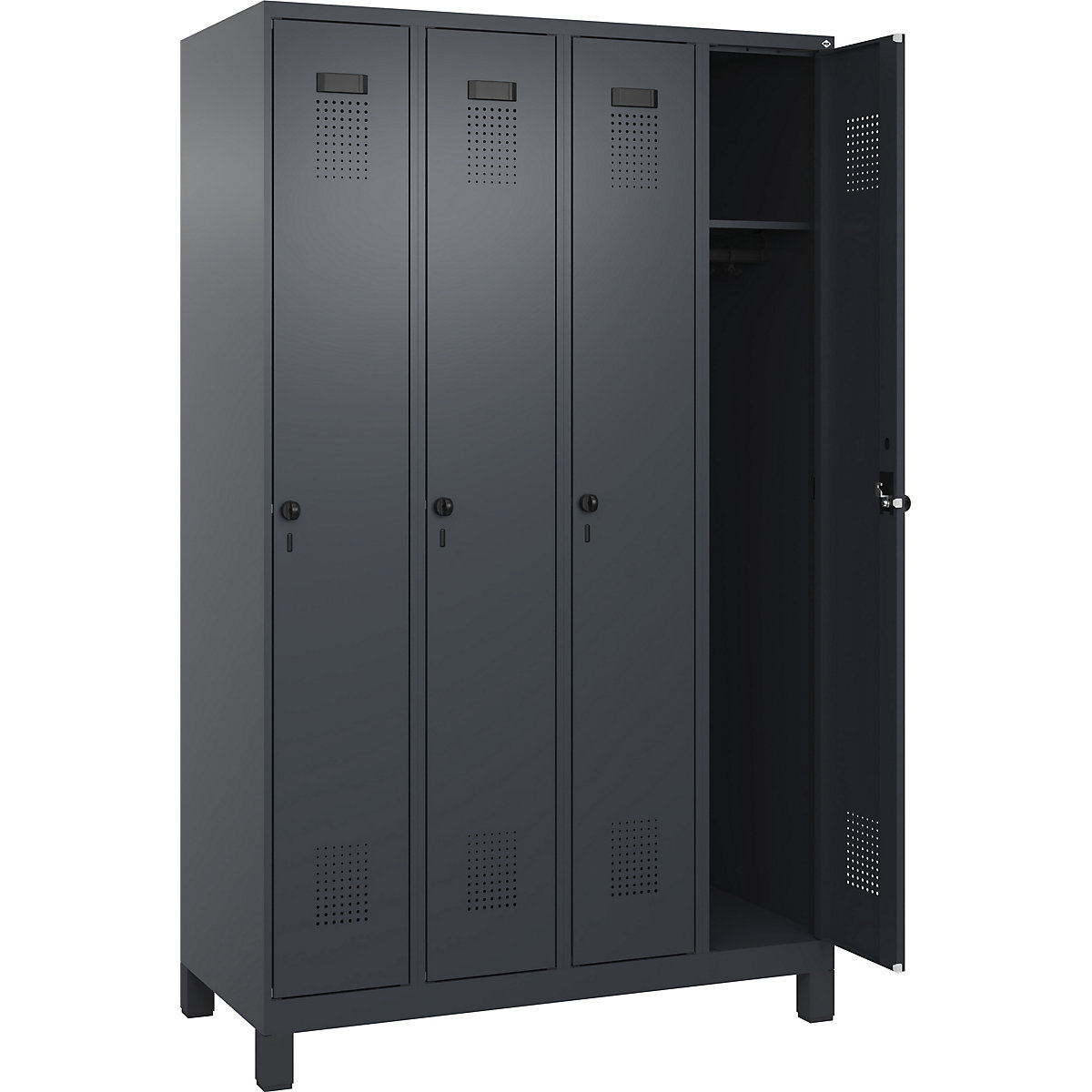 Armadietto Evolo PLUS – C+P, 4 scomparti, grigio, largh. 1200 mm, con piedini larghi, serratura girevole-0