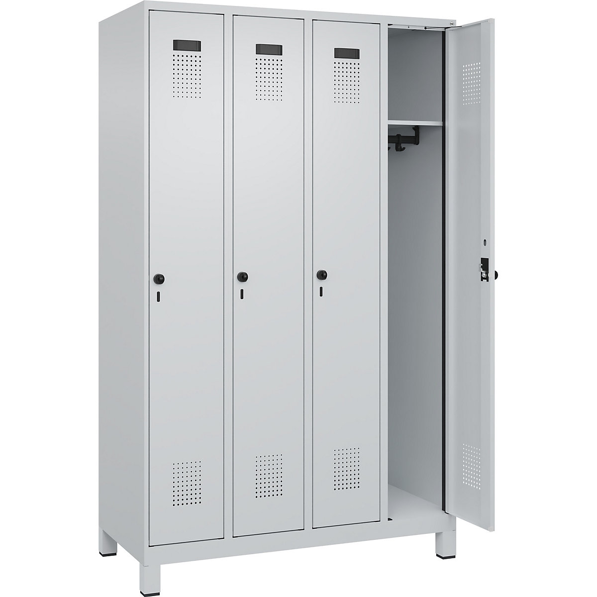 Armadietto Evolo PLUS – C+P, 4 scomparti, grigio chiaro, largh. 1200 mm, con piedini larghi, serratura girevole-0