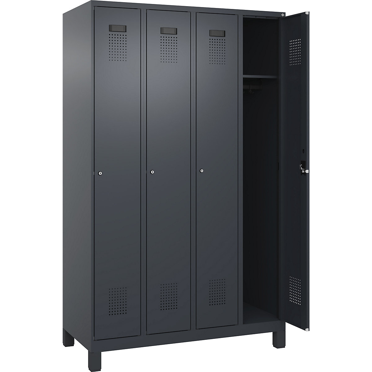 Armadietto Evolo PLUS – C+P, 4 scomparti, grigio, largh. 1200 mm, con piedini larghi, serratura a cilindro-0