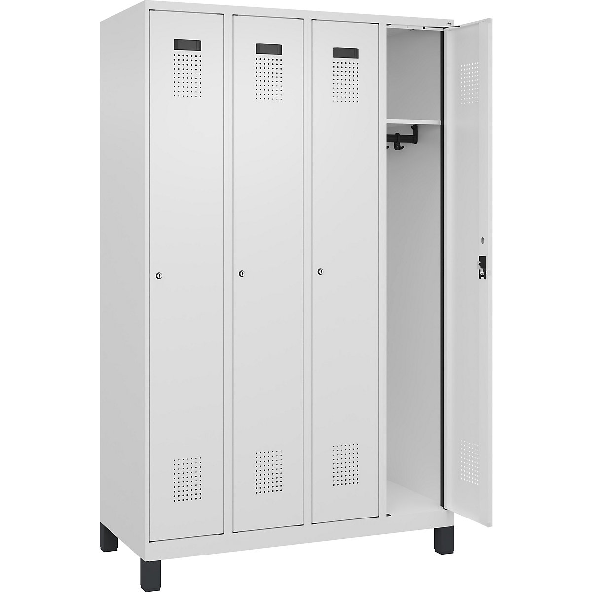 Armadietto Evolo PLUS – C+P, 4 scomparti, bianco traffico, largh. 1200 mm, con piedini larghi, serratura a cilindro-0