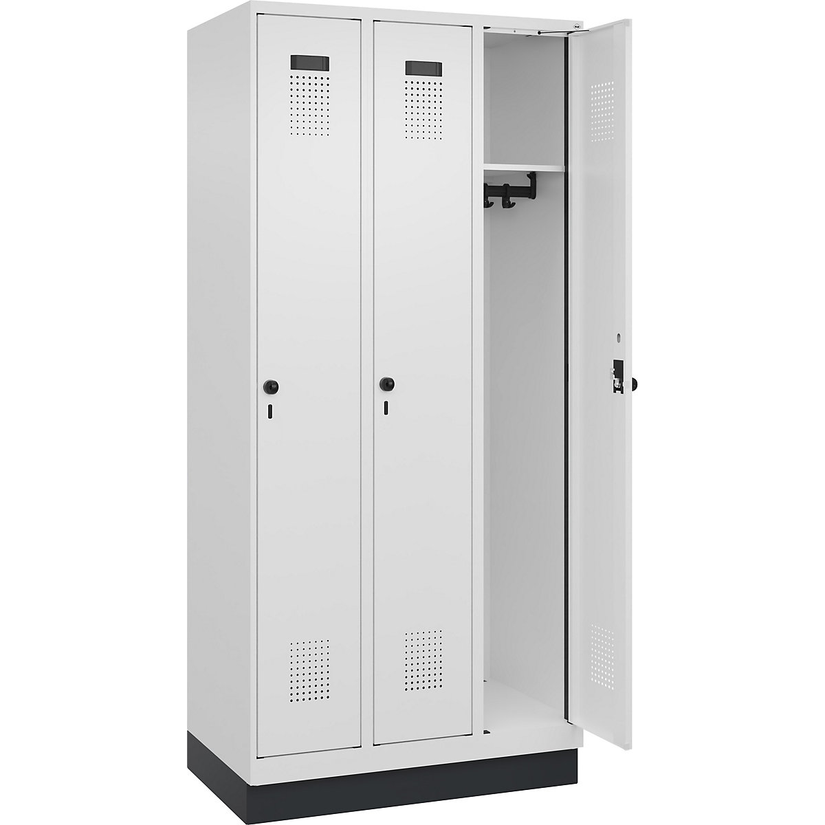 Armadietto Evolo PLUS – C+P, 3 scomparti, bianco traffico, largh. 900 mm, con zoccolino, serratura girevole-0
