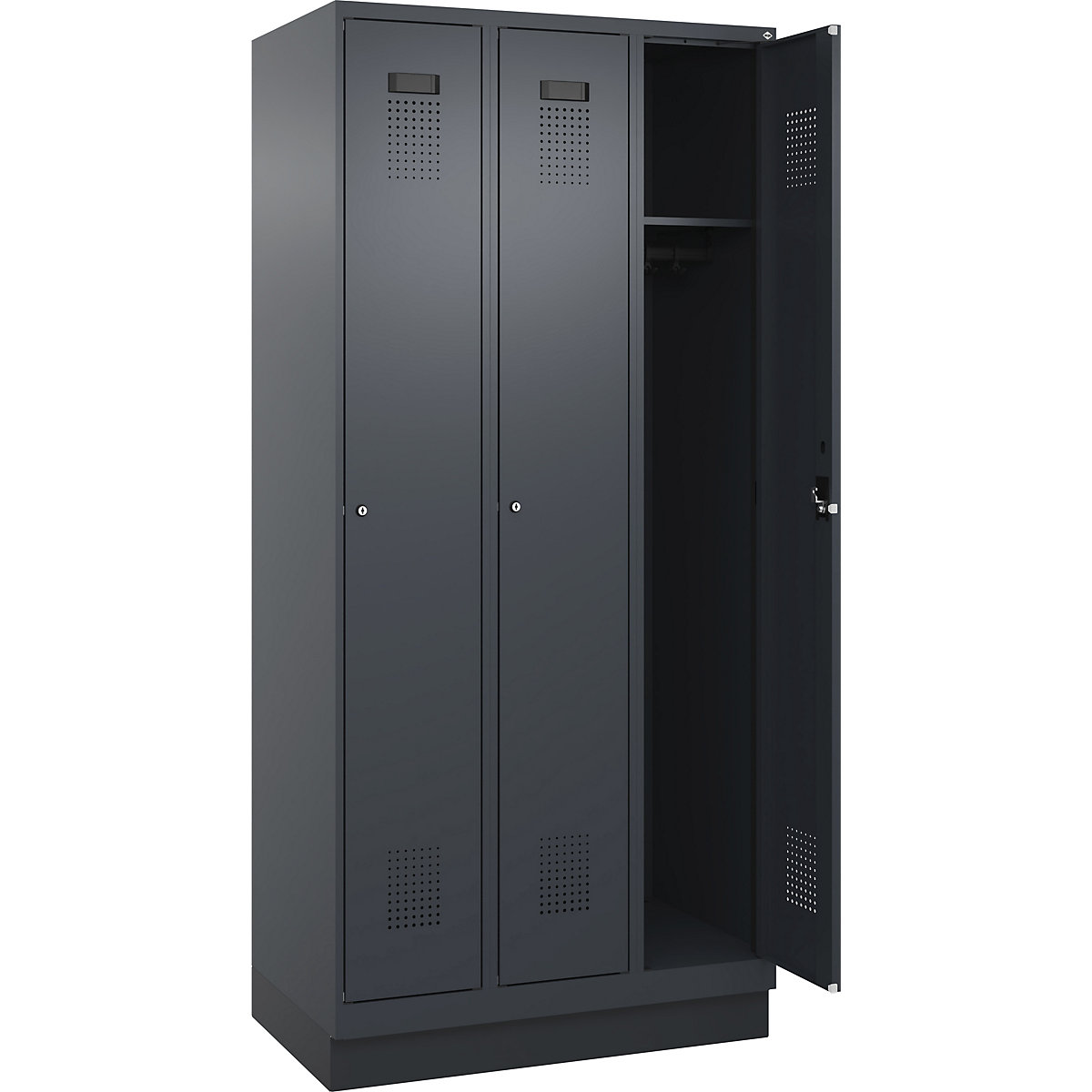 Armadietto Evolo PLUS – C+P, 3 scomparti, grigio, largh. 900 mm, con zoccolino, serratura a cilindro-0
