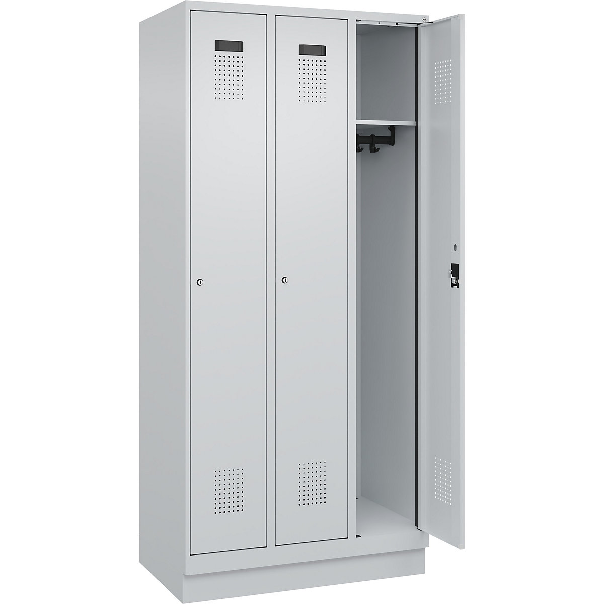 Armadietto Evolo PLUS – C+P, 3 scomparti, grigio chiaro, largh. 900 mm, con zoccolino, serratura a cilindro-0