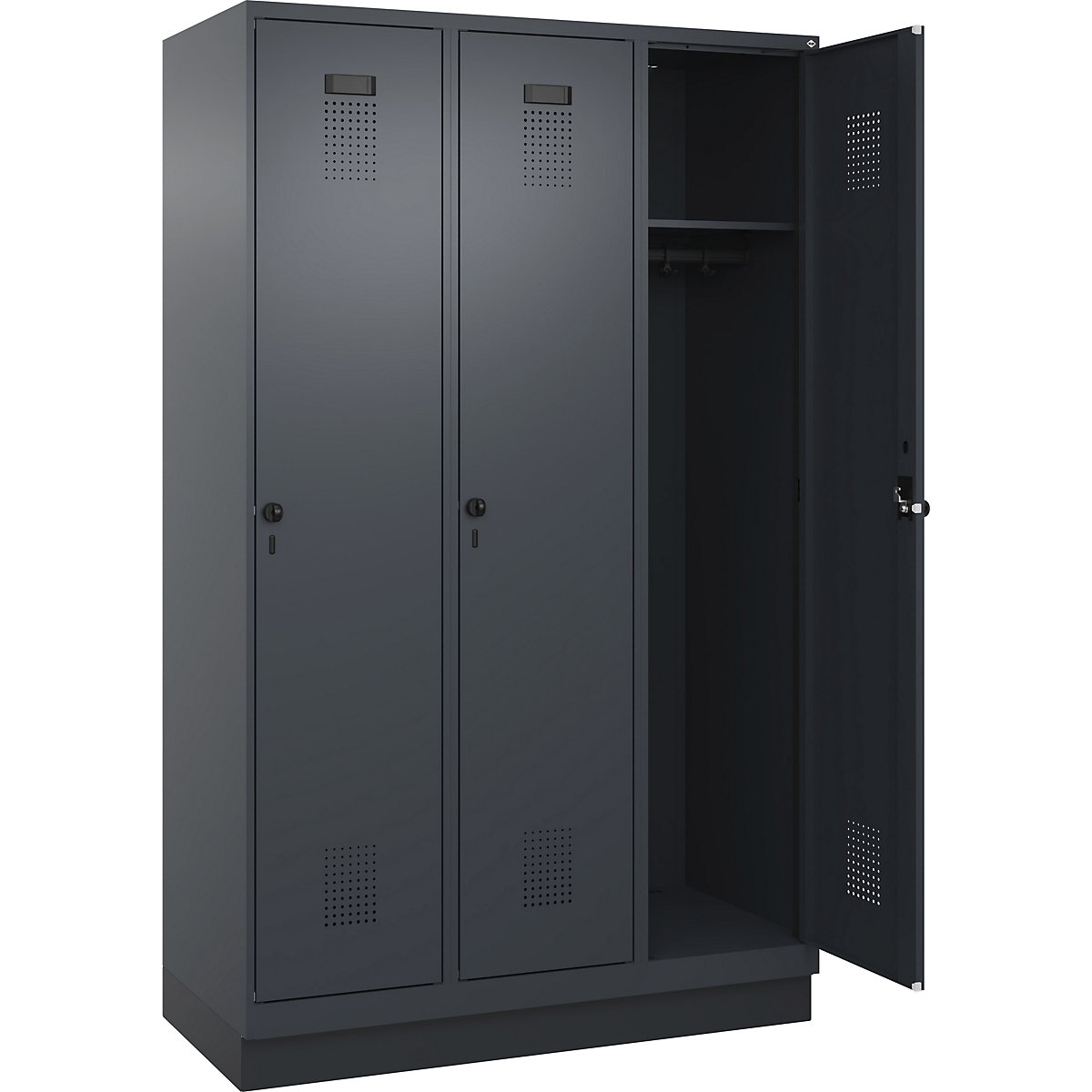 Armadietto Evolo PLUS – C+P, 3 scomparti, grigio, largh. 1200 mm, con zoccolino, serratura girevole-0