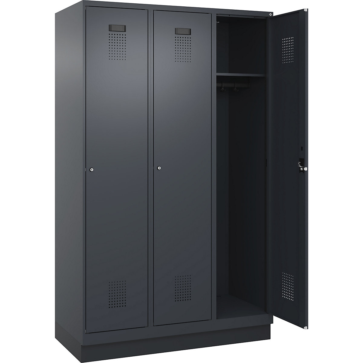 Armadietto Evolo PLUS – C+P, 3 scomparti, grigio, largh. 1200 mm, con zoccolino, serratura a cilindro-0
