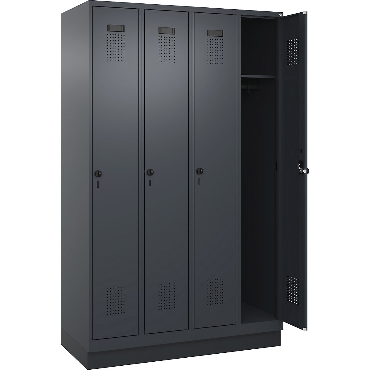 Armadietto Evolo PLUS – C+P, 4 scomparti, grigio, largh. 1200 mm, con zoccolino, serratura girevole-0