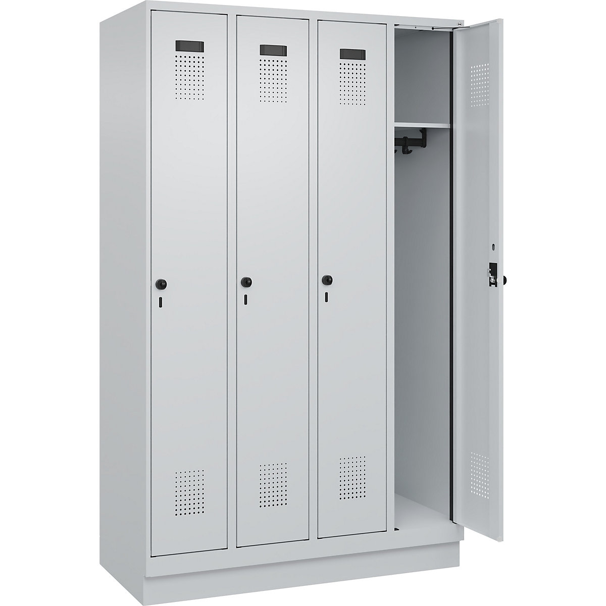Armadietto Evolo PLUS – C+P, 4 scomparti, grigio chiaro, largh. 1200 mm, con zoccolino, serratura girevole-0