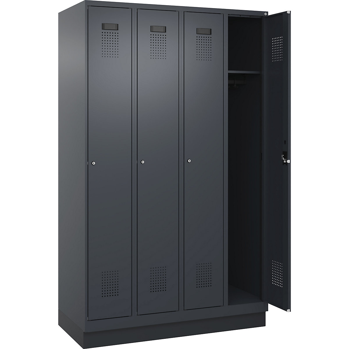 Armadietto Evolo PLUS – C+P, 4 scomparti, grigio, largh. 1200 mm, con zoccolino, serratura a cilindro-0