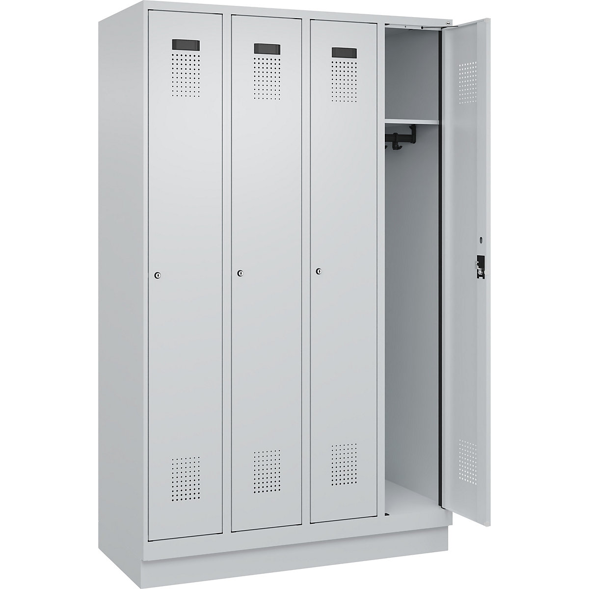 Armadietto Evolo PLUS – C+P, 4 scomparti, grigio chiaro, largh. 1200 mm, con zoccolino, serratura a cilindro-0