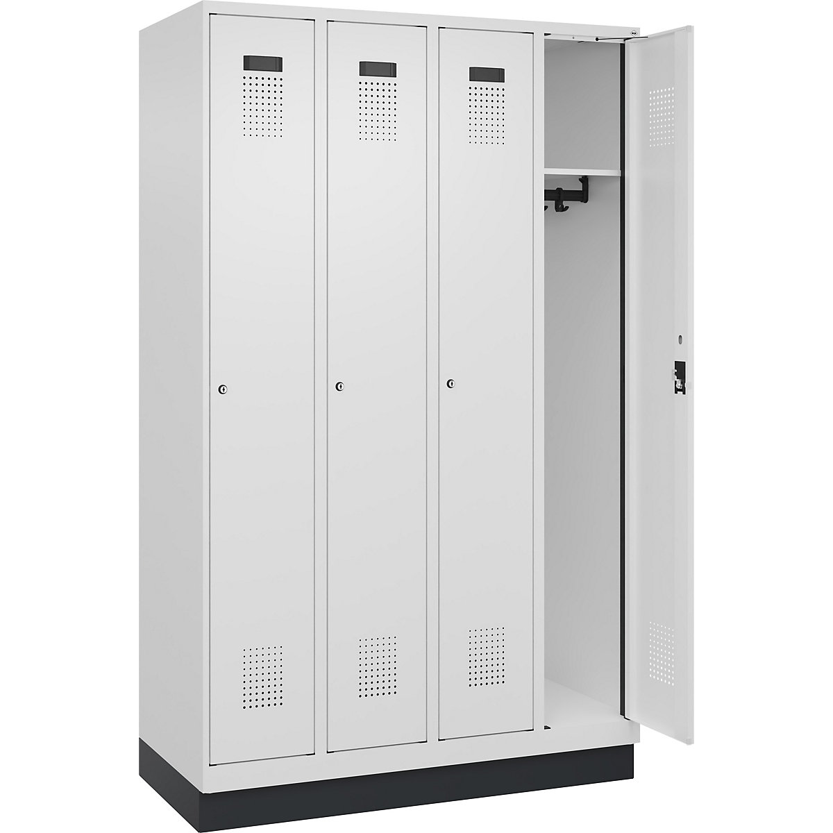 Armadietto Evolo PLUS – C+P, 4 scomparti, bianco traffico, largh. 1200 mm, con zoccolino, serratura a cilindro-0