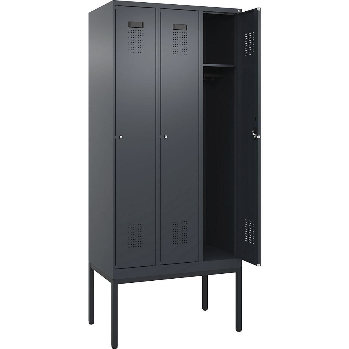 Armadietto Evolo PLUS – C+P, 3 scomparti, grigio, largh. 900 mm, con piedini stretti, serratura a cilindro-0