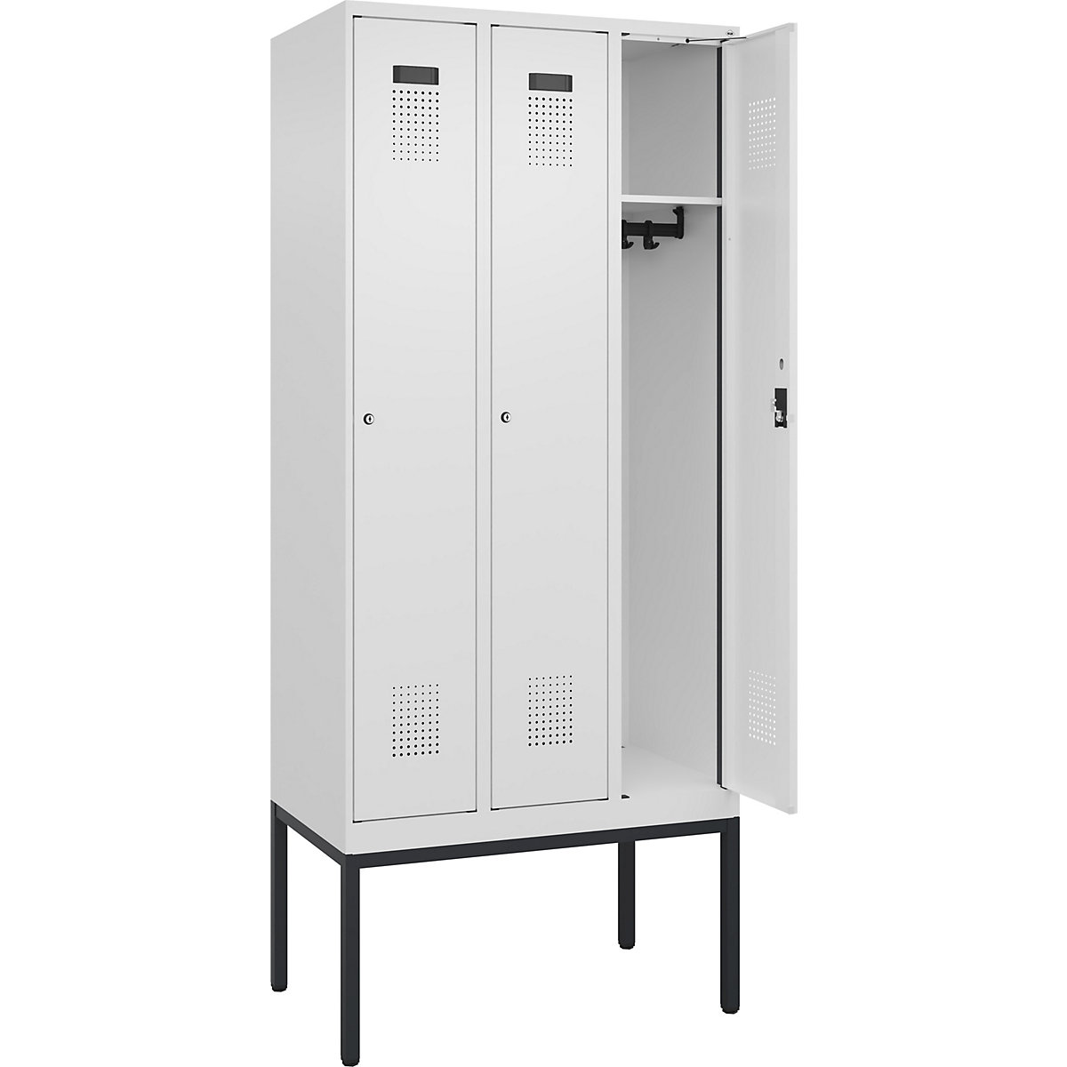 Armadietto Evolo PLUS – C+P, 3 scomparti, bianco traffico, largh. 900 mm, con piedini stretti, serratura a cilindro-0