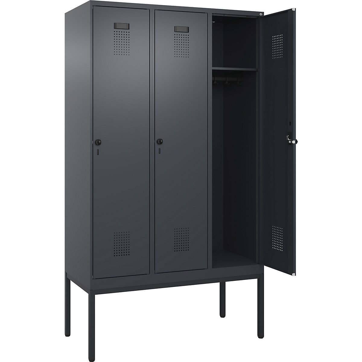 Armadietto Evolo PLUS – C+P, 3 scomparti, grigio, largh. 1200 mm, con piedini stretti, serratura girevole-0